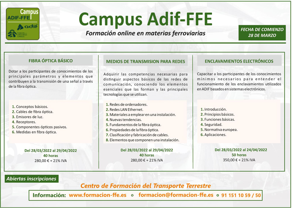 La Fundacin lanza una nueva oferta de cursos especializados en el ferrocarril del Campus Adif-FFE