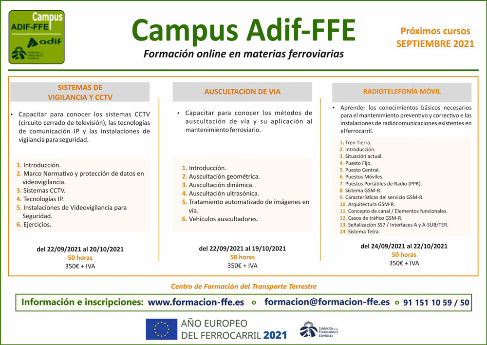 Nuevos cursos especializados en el ferrocarril del Campus Adif-FFE