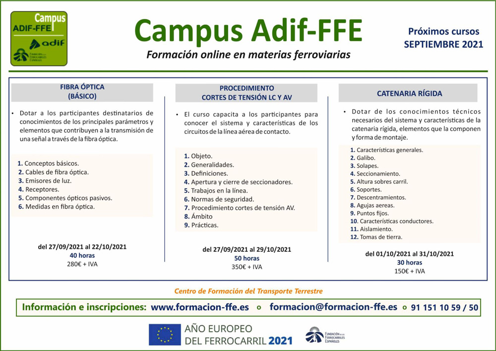 Nuevos cursos especializados en el ferrocarril del Campus Adif-FFE