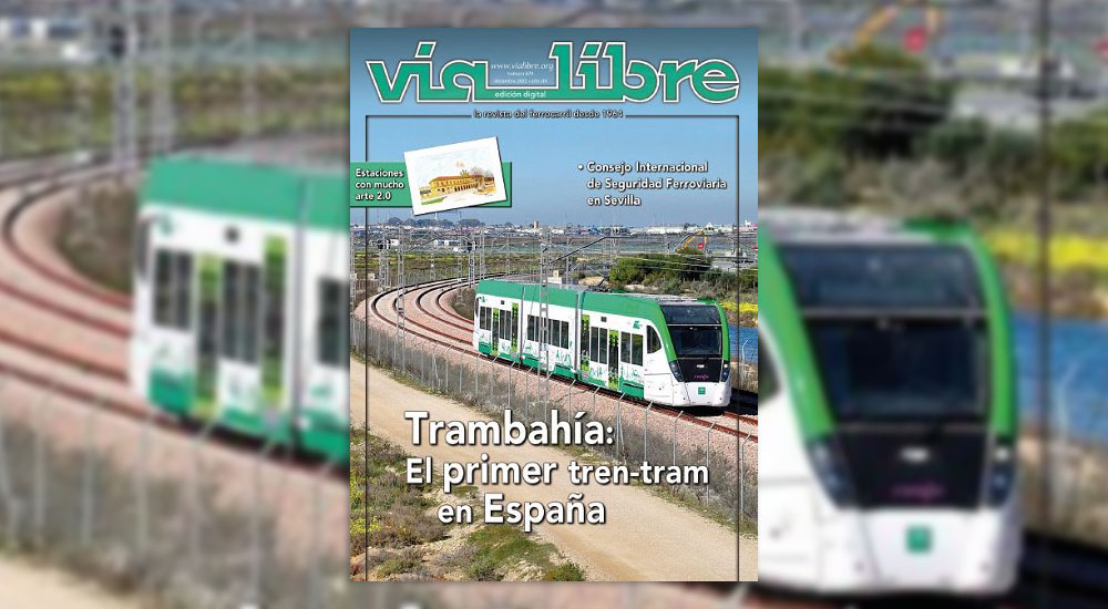 El ‘Trambahía’, el primer tren-tram español, portada de ‘Vía Libre’ en diciembre